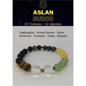Aslan Burcu Bilekliği Kaplangözü, Sitrin, Aventurin, Hematit, Turmalin, Oniks, Kristal Kuvars