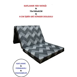 Katlanır Yer Yatağı ve Tek Kişilik Sünger Katlanır Minder Yatak 70X180 cm 6 cm Gri