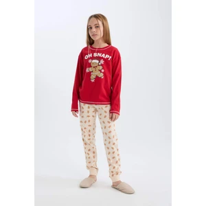 Kız Çocuk Pijama Takımı Yılbaşı Temalı Bisiklet Yaka Uzun Kollu Üst Uzun Alt B4807A824WN