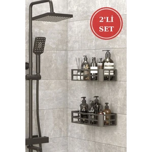 Bramble Life 2li Yapışkanlı Banyo Rafı Şampuanlık Sabunluk Set Antrasit