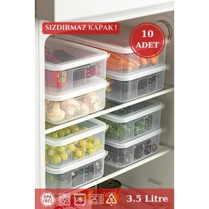 Bramble Life 10 Adet 3,5 Lt Sızdırmaz Göstergeli Dikdörtgen Saklama Kabı Seti Şeffaf