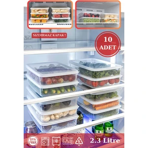 Bramble Life 10 Adet 2,3 Lt Sızdırmaz Dikdörtgen Buzdolabı Buzluk ve Mikrodalga Saklama Kabı Seti Şeffaf