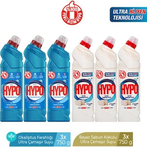 Hyper Hypo Ultra Çamaşır Suyu 3 Okaliptus ve 3 Beyaz Sabun 750 gr x 6 Adet