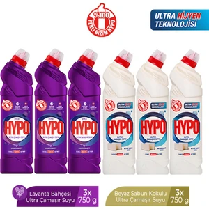 Hyper Hypo Ultra Çamaşır Suyu 3 Lavanta ve 3 Beyaz Sabun 750 gr x 6 Adet