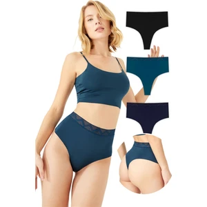 Basic Yüksek Bel Lazer Kesim Tanga Külot 3'lü Paket - 2