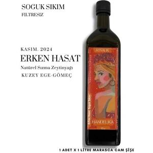 Natürel Sızma Zeytinyağı Soğuk Sıkım Erken Hasat 2024 (1 adet x 1.0 Litre) Marasca Cam Şişe