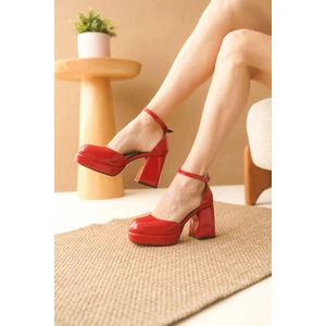 Moda Adam Kadın Gander Platformlu Topuklu Ayakkabı - Kırmızı-Rugan