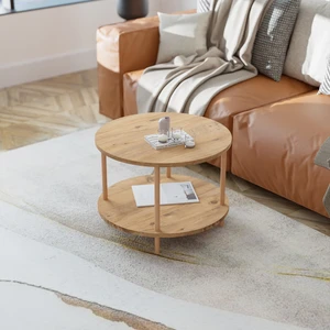 Ege Modüler Yuvarlak Orta Sehpa Gazetelik Ahşap Ayaklı Sehpa Iki Raflı Sehpa