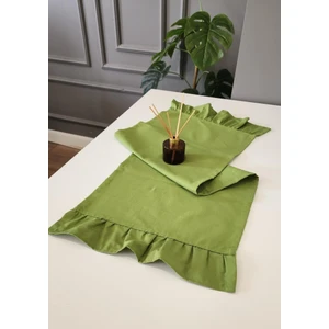 Venüs Keten 2-Kenar Fırfırlı Vintage Runner Örtü Yeşil 40x110