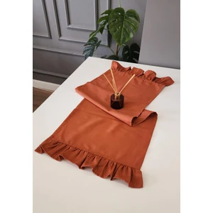 Venüs Keten 2-Kenar Fırfırlı Vintage Runner Örtü Kiremit 40X110