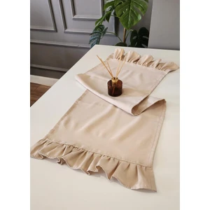 Venüs Keten 2-Kenar Fırfırlı Vintage Runner Örtü Bej 40x110