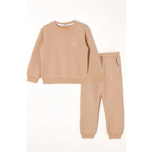 B Baskılı Vizon Renk Erkek Çocuk Eşofman Takım