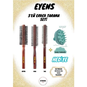 Eyens  3'Lü Erkek Tarama Seti + Duş Masaj Tarağı (Saç Fırçaları 200 Derece Fön Isısına Dayanıklıdır)