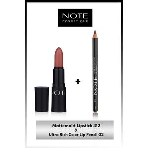 Note Cosmetics Mattemoist Lipstick Mat Bitişli Ruj 312 Happy Tan & Ultra Rich Color Dudak Kalemi 02 Rose