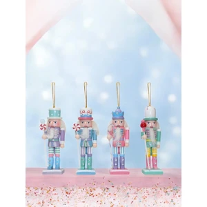 Yılbaşı Ağacı Süsleri Fındıkkıran Kurşun Asker Ağaç Süs Seti Makaron Renkli 4'lü 13 cm