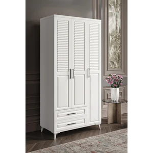 Ücretsiz Montaj - %100 MDF Sanat 3 Kapaklı Beyaz Gardırop - MDF Dolap - Elbise Dolabı