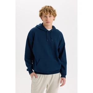 Oversize Geniş Kalıp Kapüşonlu Kanguru Cepli Basic Düz Sweatshirt X8287AZ24AU