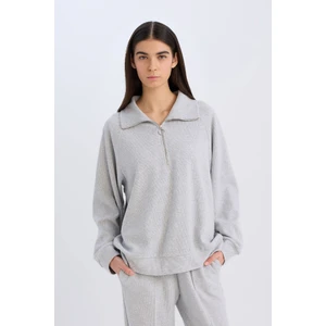 Regular Fit Yarım Fermuarlı Dik Yaka Basic Düz Sweatshirt D9009AX24WN