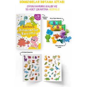 Dinozorlar Boyama Kitabı - Oyun Hamuru, Oyuncak ve Çıkartma Hediyeli +3 Yaş