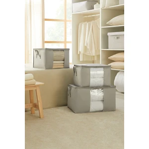 Ocean Home Textile 3'lü Pvc Pencereli Gri Balıksırtı Hurç Set 1 Adet 60 x 43 x 35 / 2 Adet 45 x 40 x 30 cm