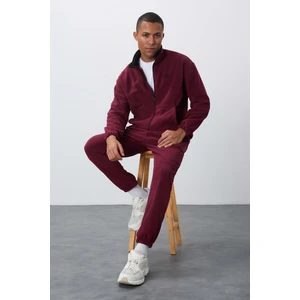 Tommy Life Erguvan Kalın Yumuşak Dokulu Comfort Fit Nakışlı Erkek Eşofman Takım - 85269