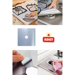 4 Adet Gri Alüminyum Ped Ocak Koruyucu Kirlenmeyi Önleyen Yanmaz Yapışmaz Kolay Temizlenebilir Set