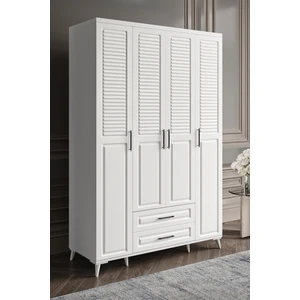 Ücretsiz Montaj - %100 MDF Sanat 4 Kapaklı Beyaz Gardırop - MDF Dolap - Elbise Dolabı