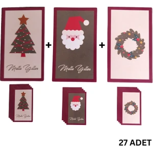Roco Paper Co. Yılbaşı Temalı Not Kartı Seti-3lü, Yeniyıl Hediye-Tebrik, Doğum Günü Kartları, 27 Adet, 4,5x7.5  cm