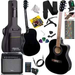 XC-300XBK-AMP Profesyonel AMFİLİ Siyah Elektro Akustik Gitar (Amfi Gigbag Çanta Tuner Capo Askı Jak Kablo Pena)