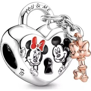 Lines Bijuteri Disney Mickey Mouse ve Minnie Kilit Charm 925 Ayar Gümüş Charm