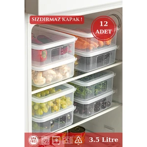 Bramble Life 12 Adet 3,5 Lt Sızdırmaz Göstergeli Dikdörtgen Saklama Kabı Seti Şeffaf