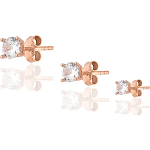 Zanaat Silver 925 Gümüş Pirlanta Montürlü 3'li Kombin Rose Tektaş Küpe