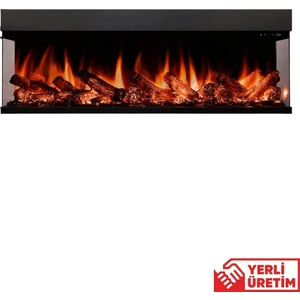 Laden 150 Üç Taraf Cam Çerçeveli Elektrikli Şömine - Isıtıcılı, Sınırsız Renkli (Rgb), Kumandalı