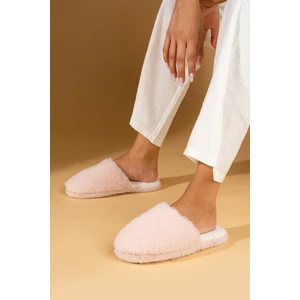 Pembe Potin Esnek Taban Içi Dışı Peluş Polar Kadın Ev Terliği CK-360-23