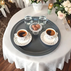 Ece Ev Modası Metal Sunum Tepsisi, Kahve Tepsisi, Çay Tepsisi, 26 cm Yuvarlak Tepsi