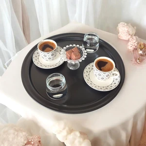 Ece Ev Modası Metal Sunum Tepsisi, Kahve Tepsisi, Çay Tepsisi, 26 cm Yuvarlak Tepsi