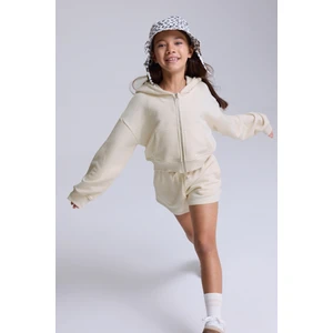 (Kids Girl) Fermuarlı Kapüşonlu Kanguru Cep Sweatshirt