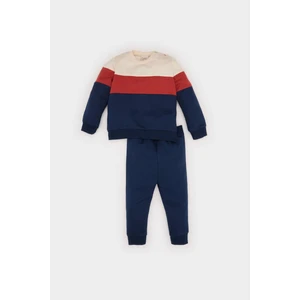 Erkek Bebek 2'li Takım Renk Bloklu İçi Yumuşak Tüylü Sweatshirt Beli Lastikli Eşofman Altı Y1410A224AU