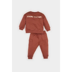Erkek Bebek 2'li Takım Baskılı Bisiklet Yaka Sweatshirt Beli Lastikli Cepli Eşofman Altı D2936A524WN