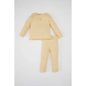 Kız Bebek 2'li Takım Çiçekli Fitilli Kaşkorse Uzun Kollu Tişört Üst Beli Lastikli Alt Y1122A224AU
