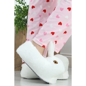 Kadın Kız Çocuk Kombin Beyaz Hayvanlı Tavşanlı Panduf Ev Botu