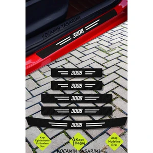 Peugeot 3008 Kapı ve Bagaj Eşiği Koruyucu Set Karbon Folyo Çizik Engelleyici 3008 Yazılı