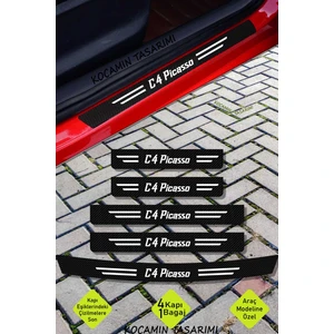 Citroen C4 Picasso Dayanıklı Karbon Kapı Bagaj Koruyucu Folyo Çizik Önleyici Eşik Koruma Seti C4 Picasso Yazılı