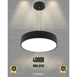 Hegza Lighting Drum 40cm (Siyah Kasa, Doğal Beyaz) Ledli Modern LED Avize, Salon, Mutfak, Oturma Yatak Odası, Sarkıt