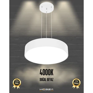 Hegza Lighting Drum 40cm (Beyaz Kasa, Doğal Beyaz Işık) Ledli Modern LED Avize, Salon, Mutfak, Oturma Yatak Odası, Sarkıt