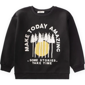 Amazıng Baskılı Sweatshirt 3-10 Yaş Siyah
