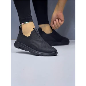 Kadın Ortopedik Bağcıksız Triko Spor Ayakkabı-Siyah-Kömür