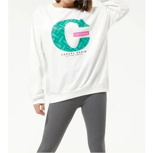 Tex Republic Kadın Sıfır Yaka Baskılı Oversize Sweatshirt