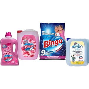 Matik 9kg Sık Yıkananlar+Bingo Soft 5lt Gülpembe+Bingo Fresh 2,5lt Pembe Düşler+Bingo Oksijen)