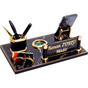 İsimlik Sepeti Side Ofis Masaüstü Isimlik Seti Mermer Desenli Ahşap Masa Isimliği Yeni Iş Hediyesi